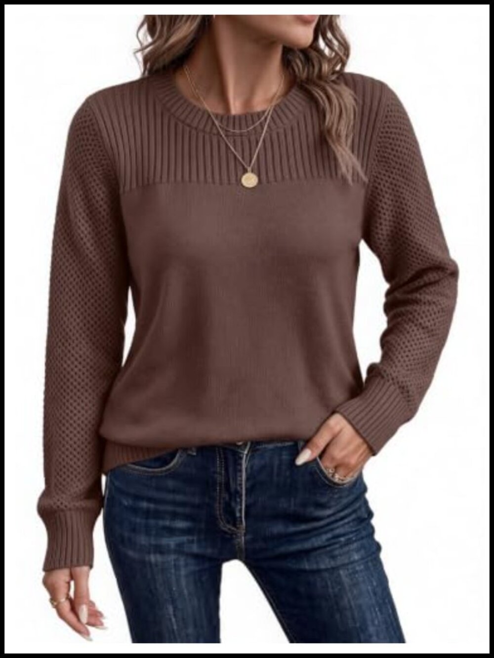 Women's Crewneck Ribbed Long Sleeve Pullover Sweater Casual Fall Knit Top
